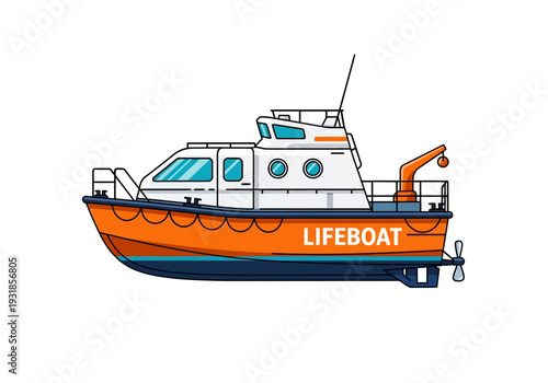 Orange Lifeboat Rescue Vessel Illustration.