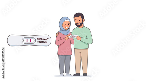 Happy Couple Portraying Positive Pregnancy Test Illustration. Vector Illustrations. EPS Editable