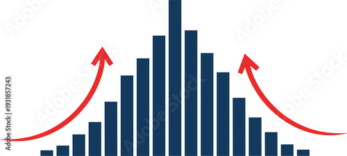 Statistical Bell Curve Distribution Bar Chart Vector Featuring Red Upward Arrows For Data Analysis Financial Growth Marketing Trends And Academic Probability Results