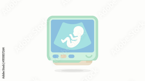 Ultrasound Pregnancy Scan Display On Monitor. Vector Illustrations. EPS Editable
