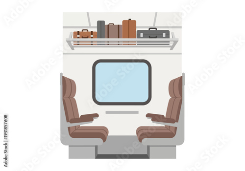 Train Interior with Empty Seats and Luggage.