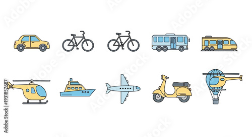 Various Vehicles and Transportation Modes Illustrated.