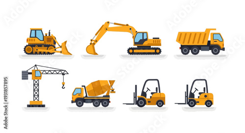 Heavy Construction Machinery Equipment Vehicles Set.