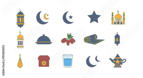 Ramadan Kareem icons and symbols set.