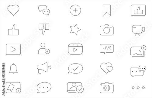 Social Media UI & Communication Line Icon Set Vector