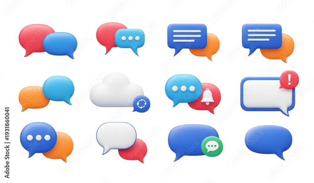 Obraz premium Modern colorful 3D chat bubble vector icon collection