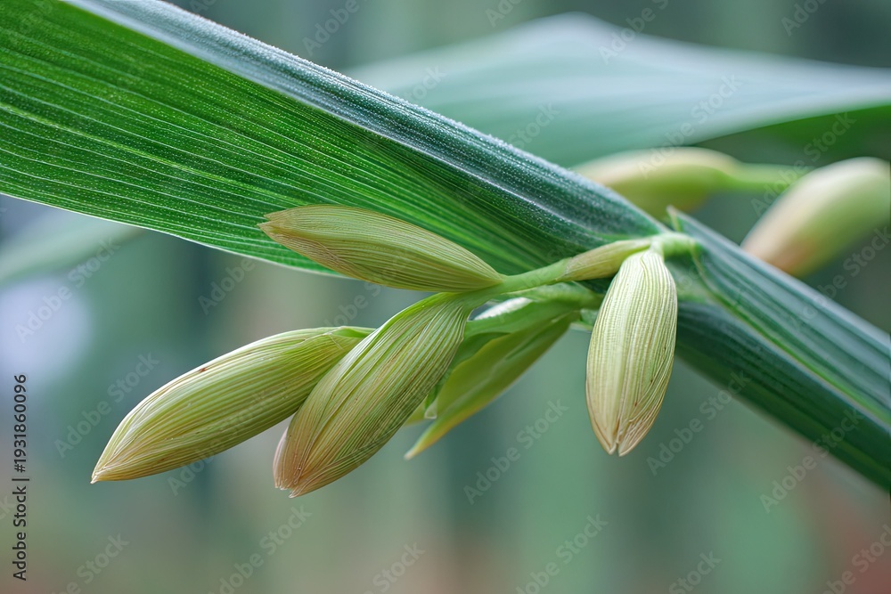 Fototapeta premium Close up of fresh green plant with young flower buds