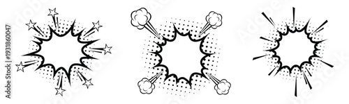 Comic Explosion Speed Bubbles with Halftone Dot Vector Elements 