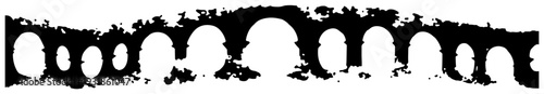 Long architectural aqueduct bridge with multiple arches in a distressed silhouette style