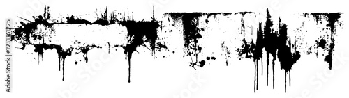 Set of horizontal grunge ink borders with paint drips and splatters