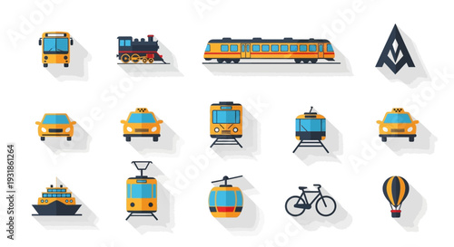 Collection of Transportation Icons and Vehicles.