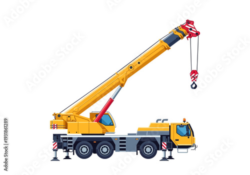 Large Yellow Mobile Crane Truck Illustration.