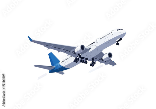 Commercial Airplane in Flight with Blue Tail.