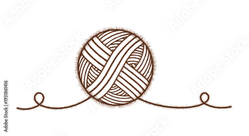 A detailed illustration of a brown yarn ball with loose ends