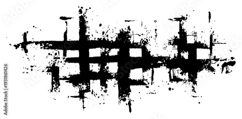 Abstract grunge background with bold ink grid and messy paint splatter texture