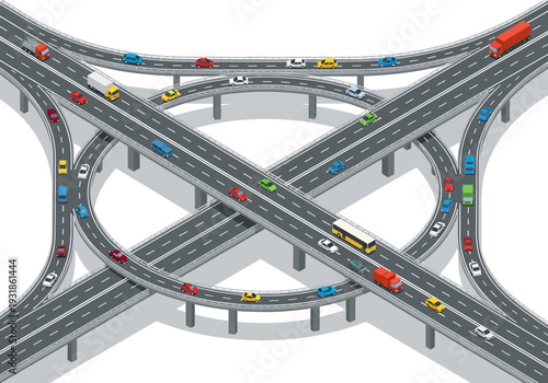 Multi Level Highway Interchange with Toy Cars.