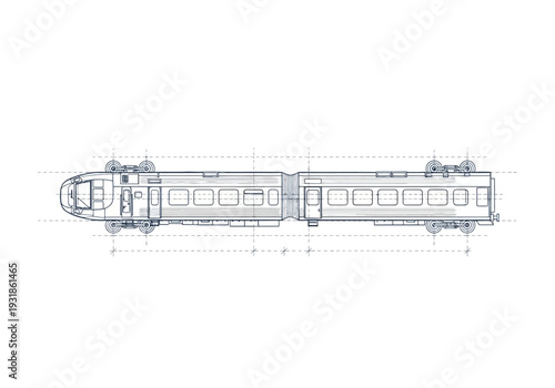 Technical Drawing of Train Carriage Design.
