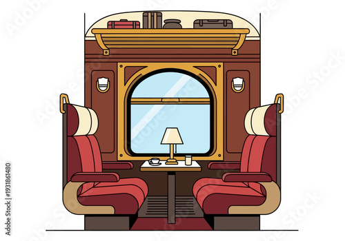Luxury Train Interior with Red Seats.