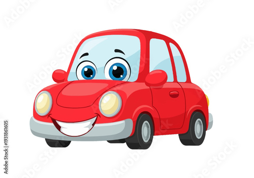 Red Cartoon Car with Smiling Face.