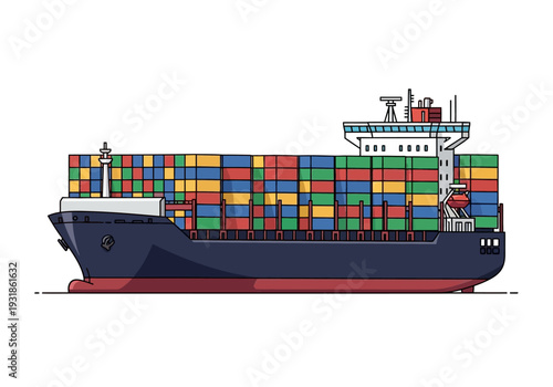 Large Container Cargo Ship at Sea Transporting Goods.