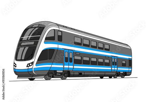 Modern Train with Blue Stripes Illustration.