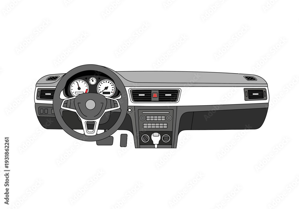 Fototapeta premium Car Dashboard Interior Steering Wheel Controls.
