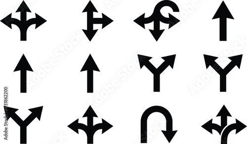 Directional Arrow Icon Set Multiple Wayfinding Symbols Up Down Left Right Flat Vector Collection