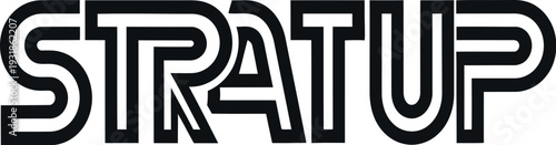 Black and white stylized wordmark logo for a brand named Stratup