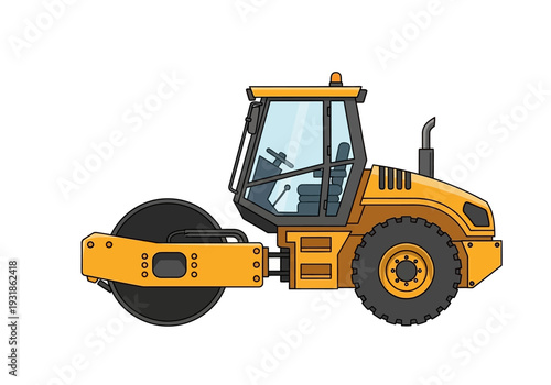 Yellow Road Roller Heavy Machinery Vehicle.