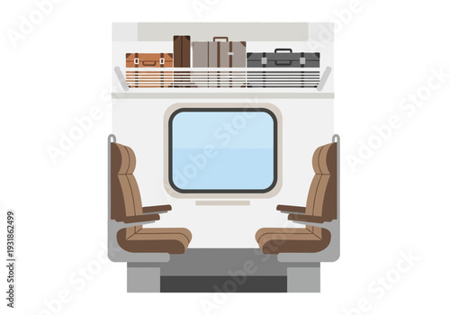 Train Seats with Luggage Rack and Window.