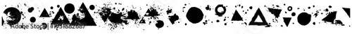Horizontal grunge border featuring geometric triangles and circles with messy ink splatters
