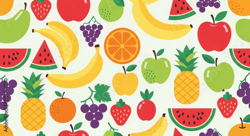 Vibrant fruit assortment with apples, bananas, and juicy slices