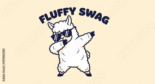 Cartoon Llama Wearing Sunglasses Dancing.