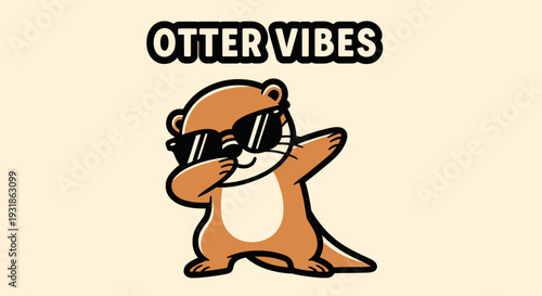Cartoon Otter Wearing Sunglasses Dancing.