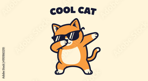Cool Cartoon Cat Wearing Sunglasses Standing.