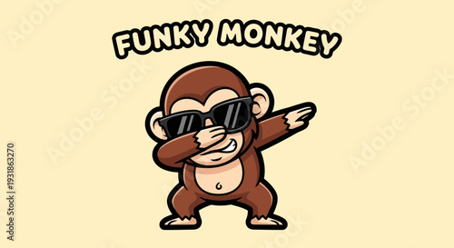 Funky Cartoon Monkey Wearing Sunglasses Dancing.