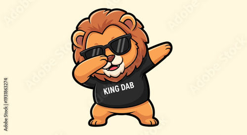 Lion Cartoon Character Wearing Sunglasses Dabbing.