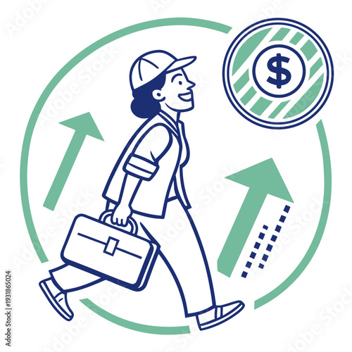 An illustration of a person walking in a circle with money