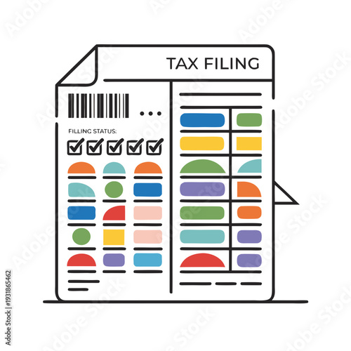 A colorful tax filing document with a barcode