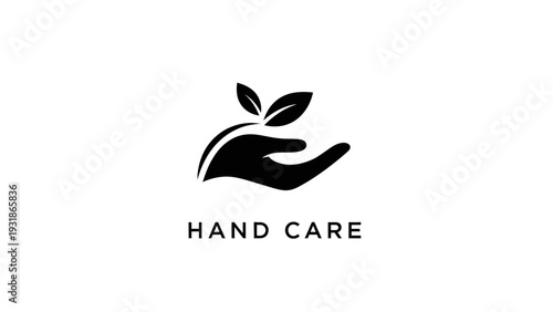 Hand Care Logo with Leaves - Natural Beauty and Health Concept