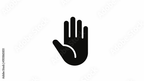 Black hand icon, stop gesture, isolated on white background.