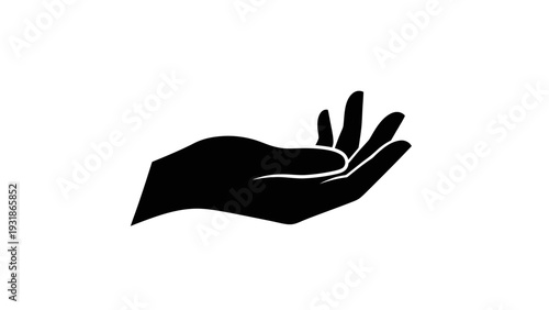 Open Palm Silhouette Offering Support or Receiving Gesture, Black and White