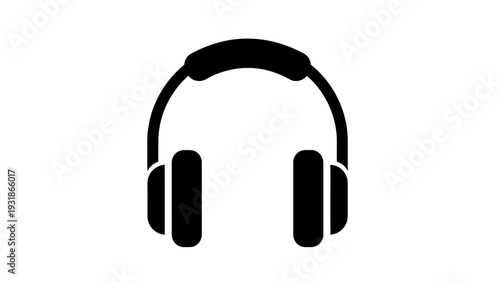 Black Silhouette of Headphones Icon on White Background