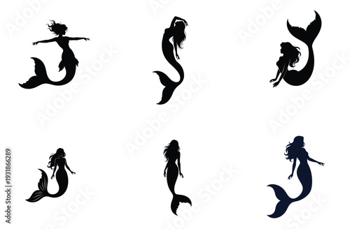 Mermaid Silhouette Collection Elegant Vector Illustration