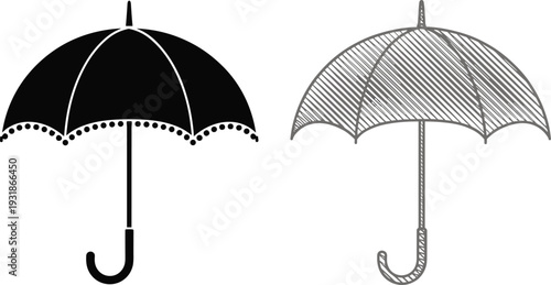Umbrella Icon Set Solid and Sketch Style Rain Protection Symbol Vector Illustration
