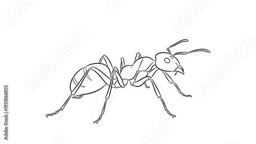 Line Art Ant Illustration - Black and White Insect Drawing