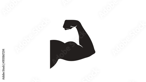 Strong Bicep Flexing Silhouette Icon - Fitness and Strength Concept