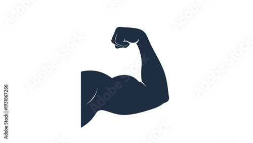 Strong Bicep Muscle Flexing Arm Icon Silhouette, Health and Fitness Symbol