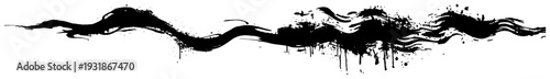 fluid horizontal wave of black ink brushstrokes with artistic drips and splashes