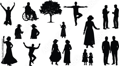 Silhouettes of women and people in vector illustration showing fashion and various poses